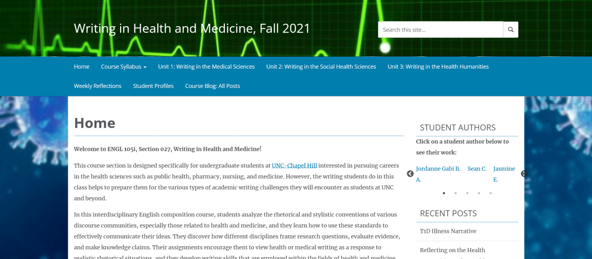 ENGL 105i: Writing in Health and Medicine, Fall&nbsp;2021